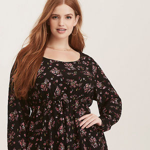 Black Floral Drawstring Top